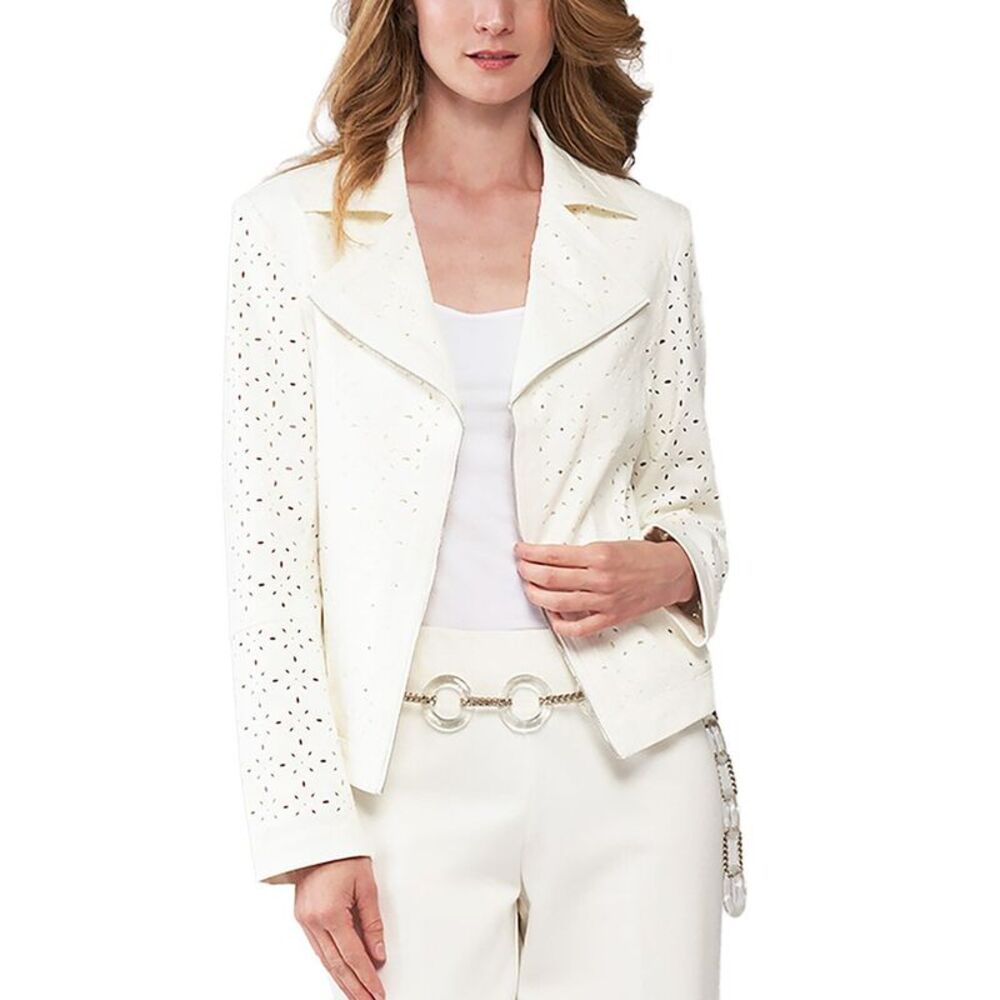 Insight New York Womens  Novelty Flower Laser Cut Jacket, White